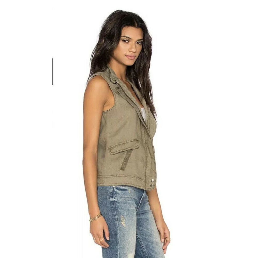 MICHAEL STARS Olive Green Sleeveless Moto Vest
